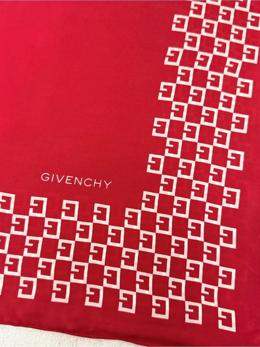 Givenchy Red and White Logo-Block Silk Scarf